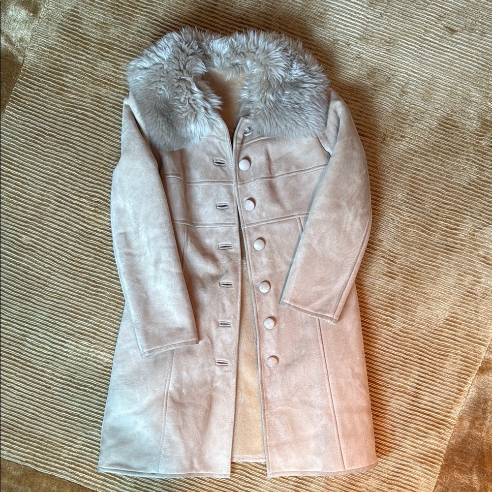 Vintage Light Tan Fur-Trimmed Leather Jacket